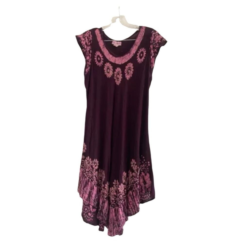 CHLOE JUNE Women's Purple Floral Boho India 100% Rayon ScoopNeck Tank Dress-OSFM